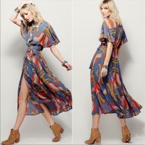 FREE PEOPLE wrap flutter boho midi dress